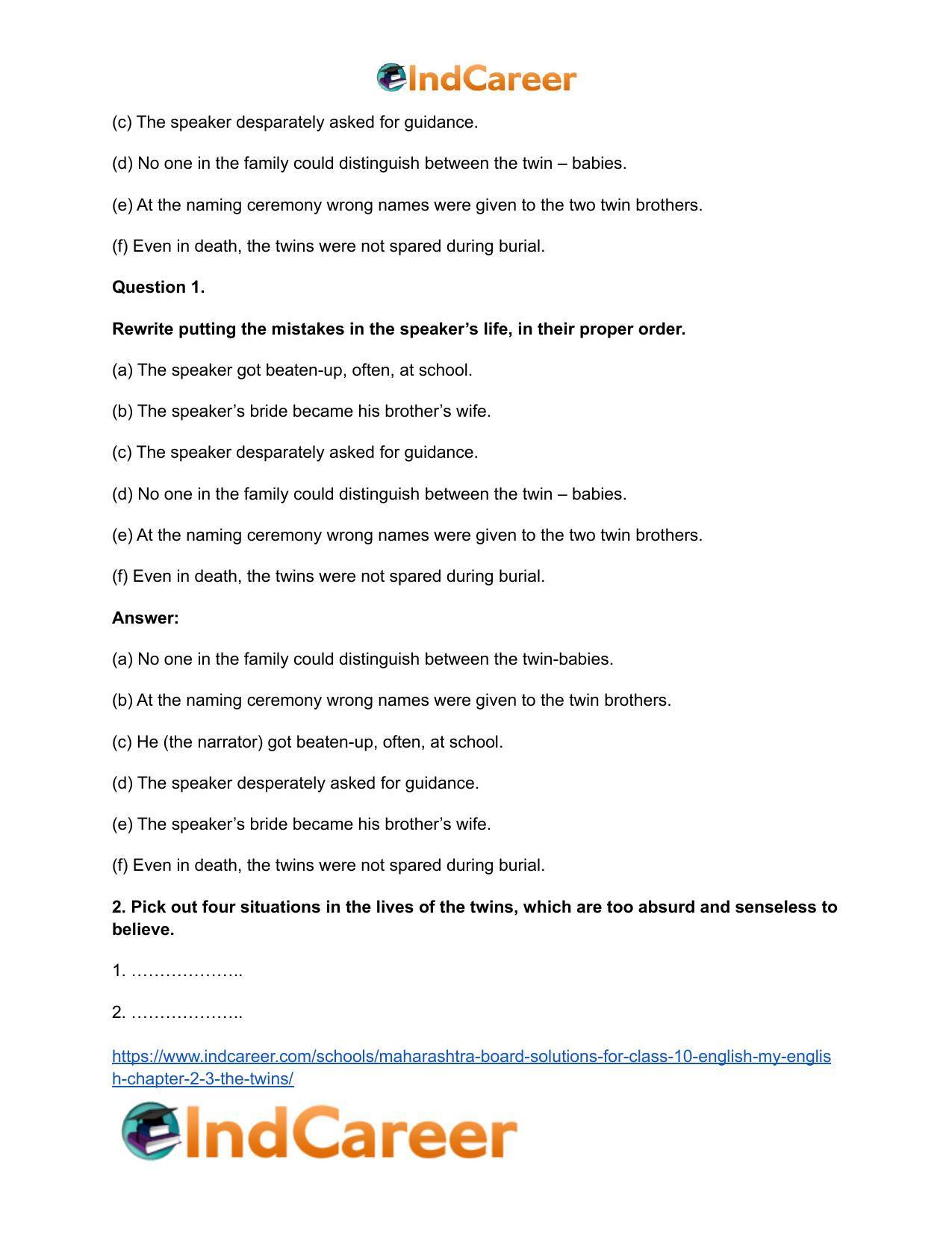 Maharashtra Board Solutions for Class 10- English (My English): Chapter 2.3- The Twins - Page 6