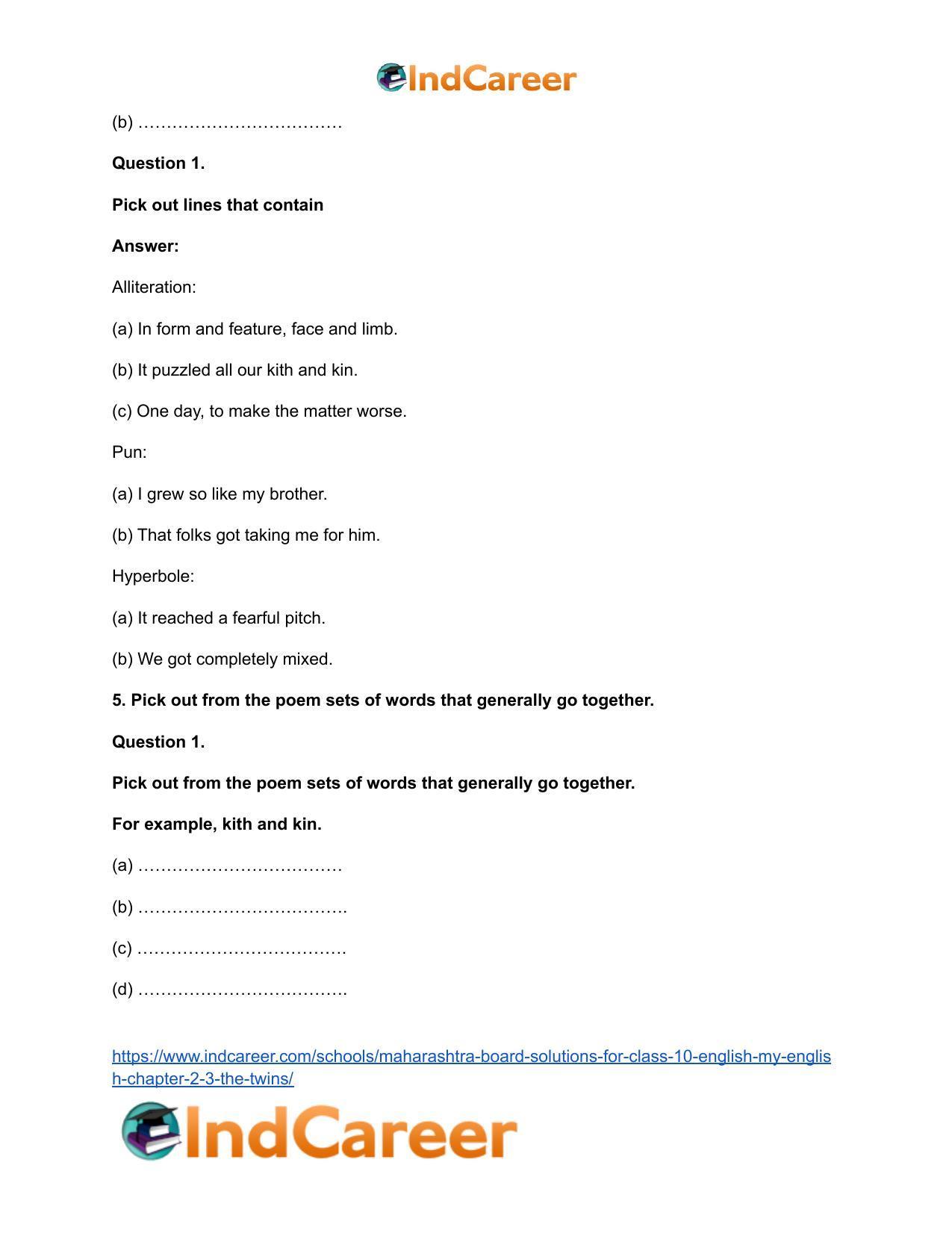 Maharashtra Board Solutions for Class 10- English (My English): Chapter 2.3- The Twins - Page 9