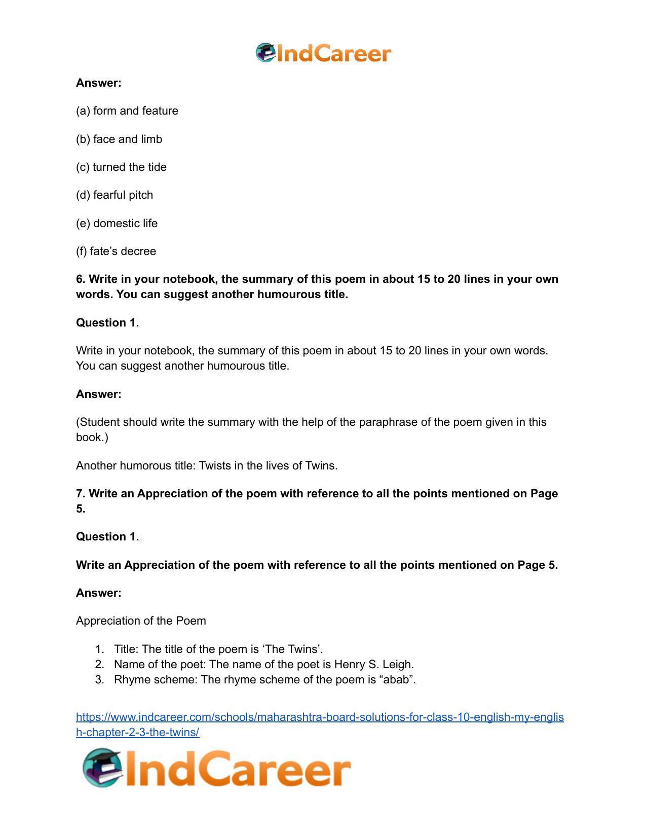 Maharashtra Board Solutions for Class 10- English (My English): Chapter 2.3- The Twins - Page 10