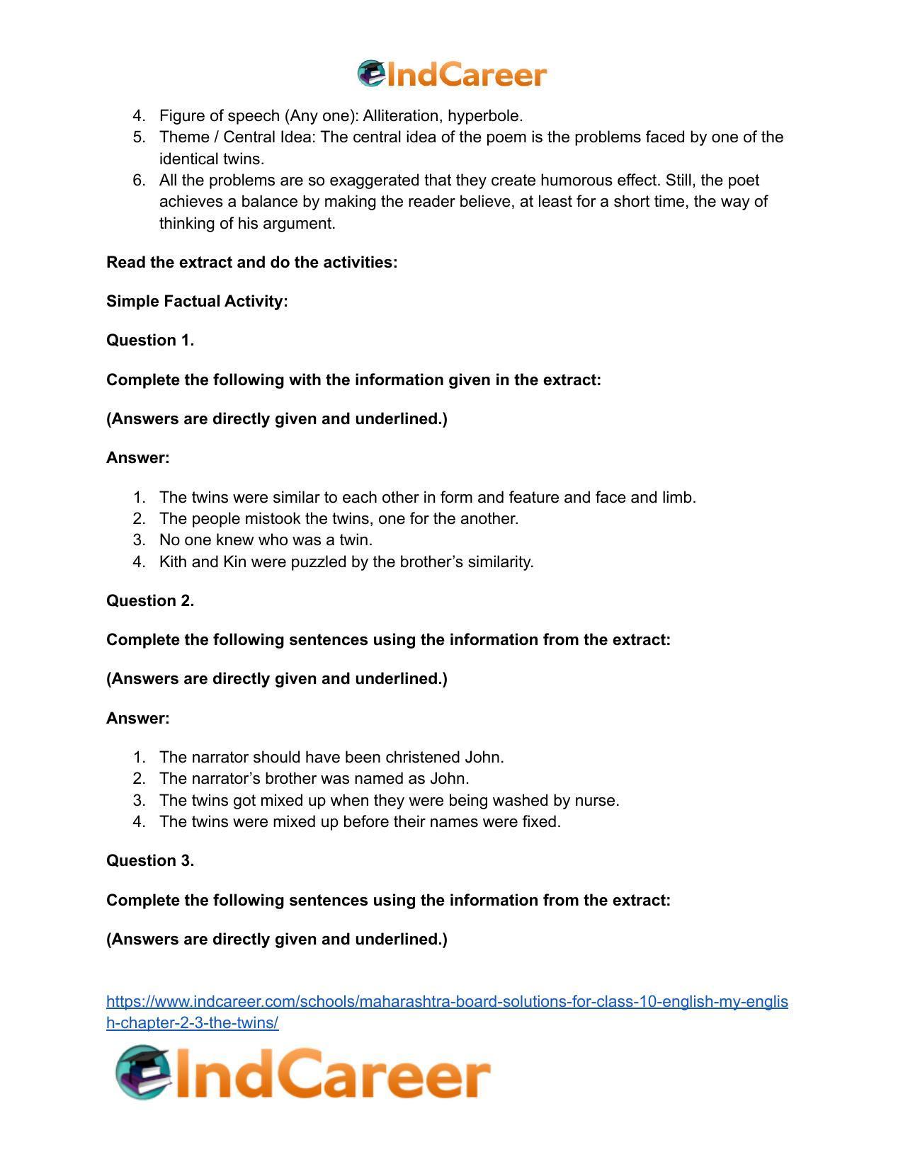 Maharashtra Board Solutions for Class 10- English (My English): Chapter 2.3- The Twins - Page 11