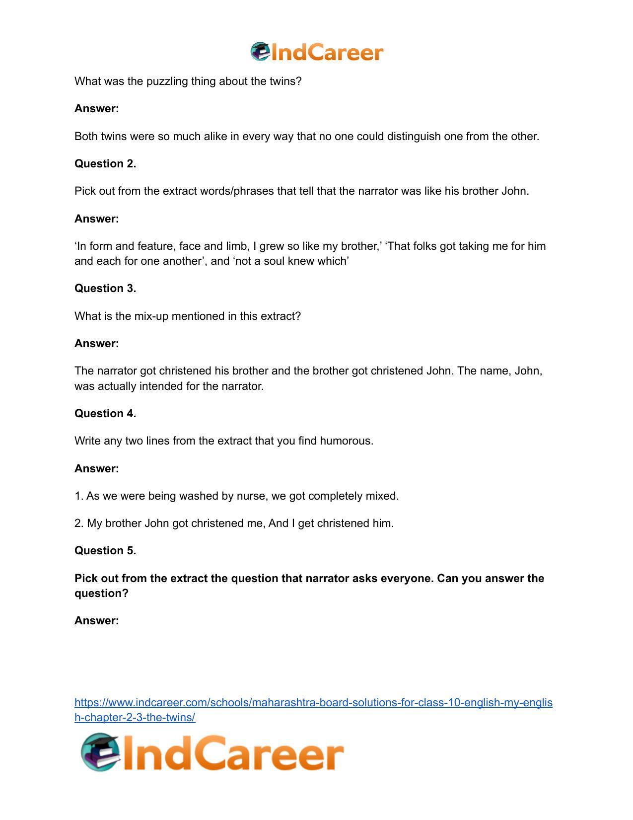 Maharashtra Board Solutions for Class 10- English (My English): Chapter 2.3- The Twins - Page 13