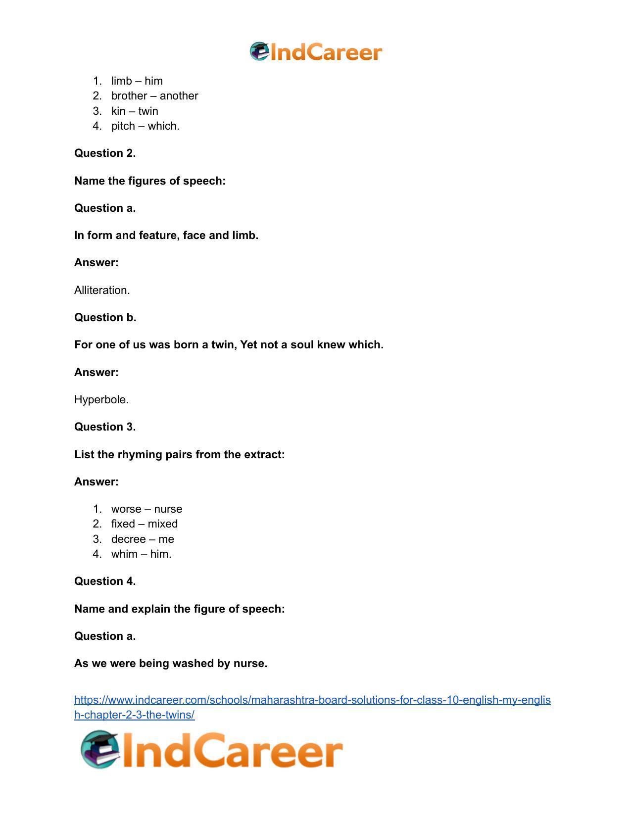 Maharashtra Board Solutions for Class 10- English (My English): Chapter 2.3- The Twins - Page 15