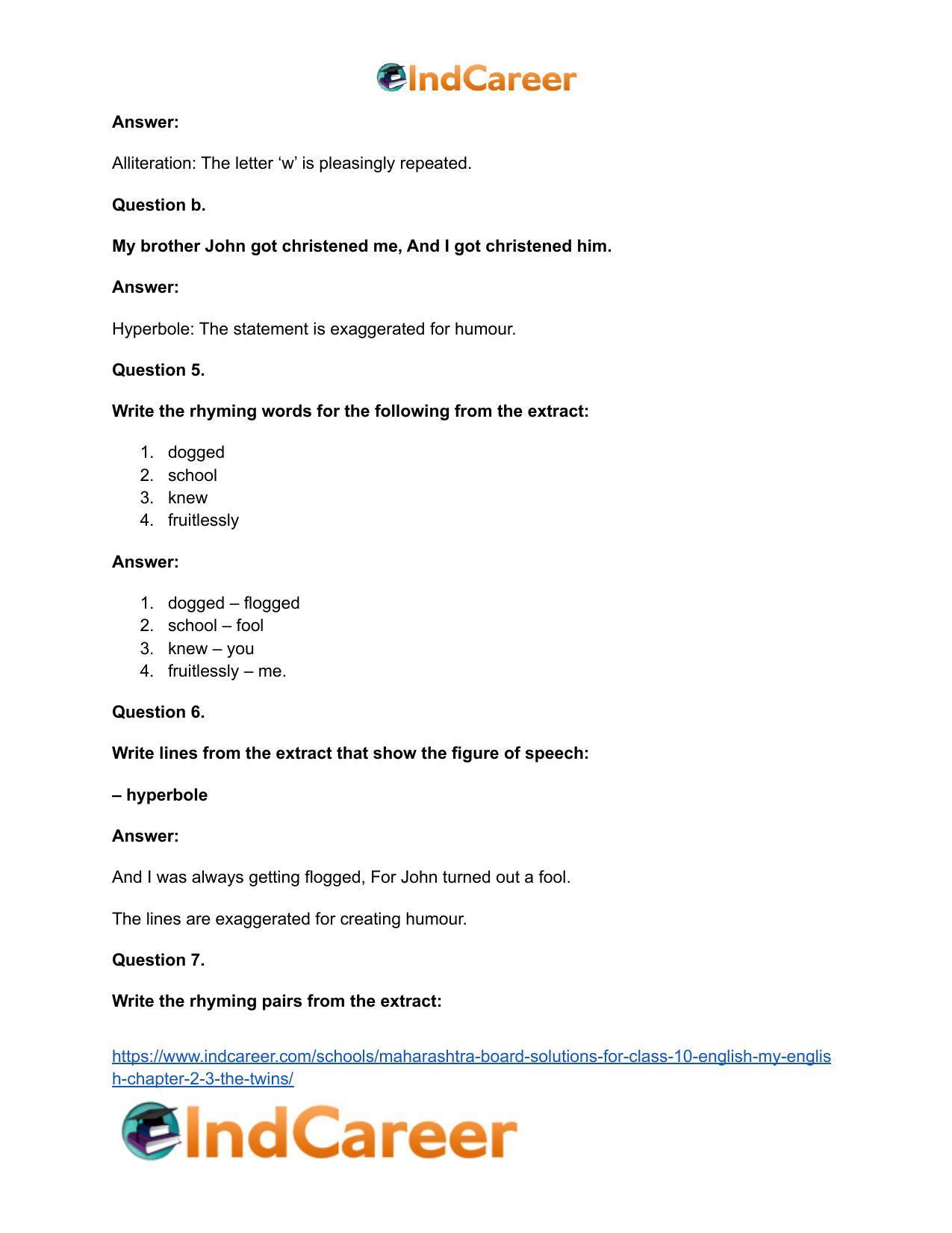 Maharashtra Board Solutions for Class 10- English (My English): Chapter 2.3- The Twins - Page 16