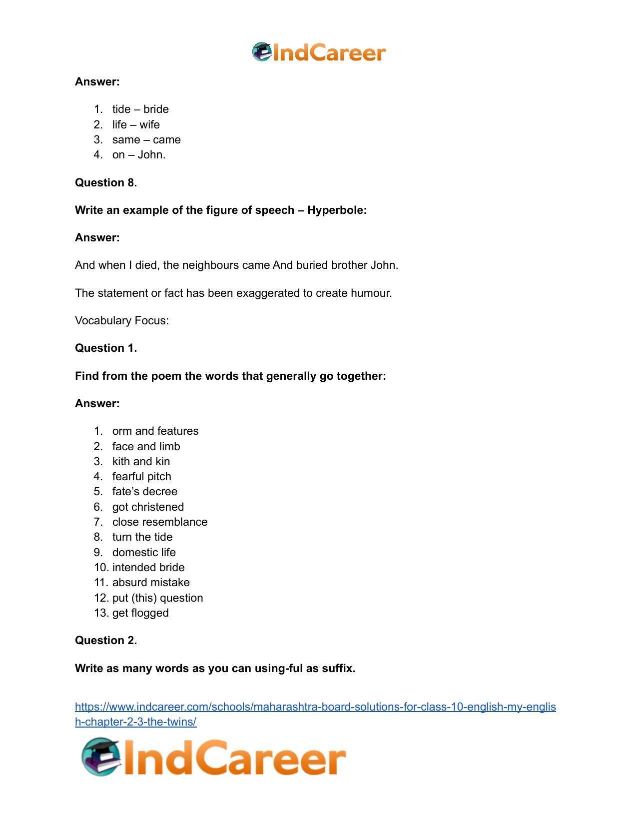 Maharashtra Board Solutions for Class 10- English (My English): Chapter 2.3- The Twins - Page 17