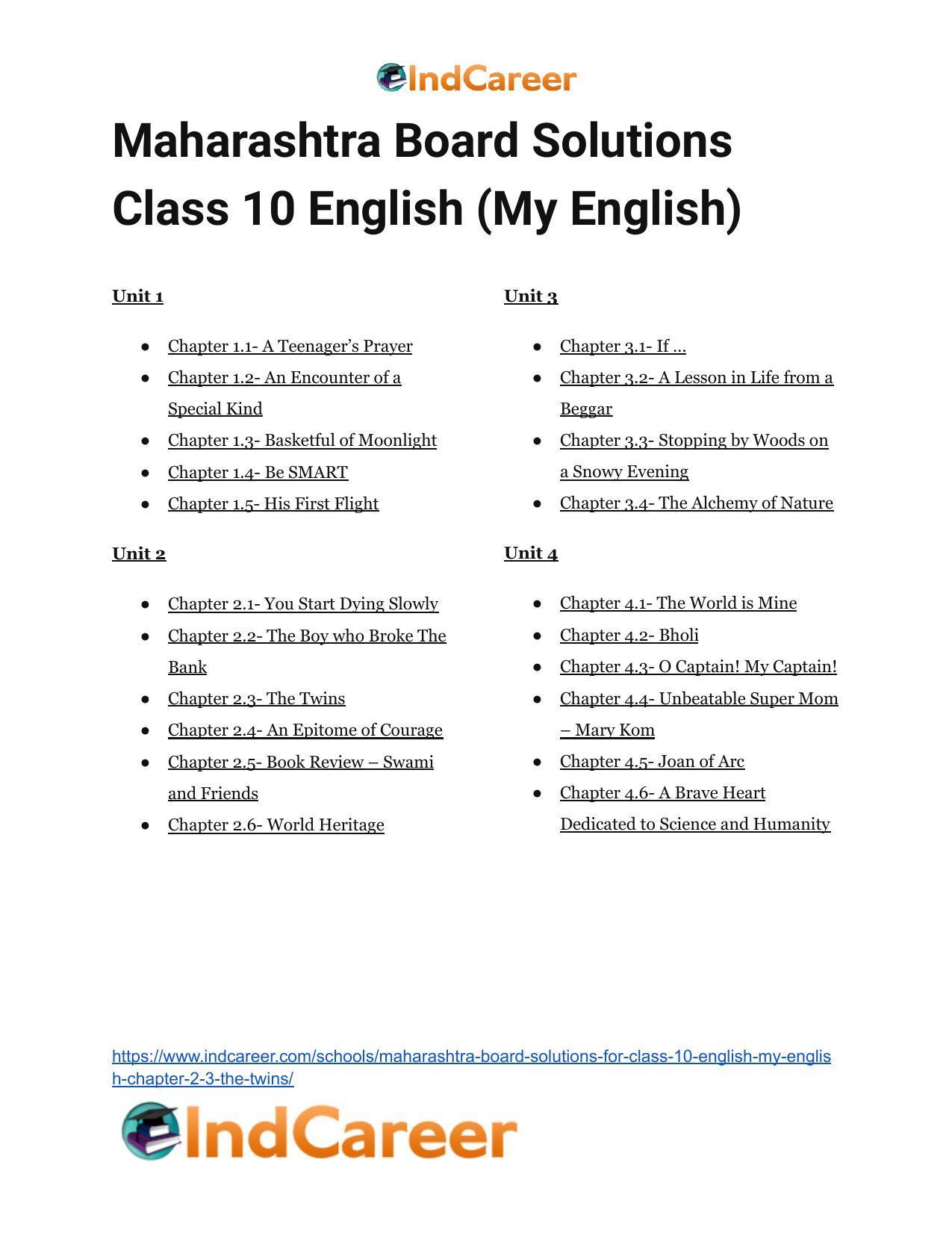 Maharashtra Board Solutions for Class 10- English (My English): Chapter 2.3- The Twins - Page 19