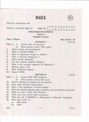 AP Inter 2nd Year Child Health Nursing-II May-2019-Vocational Question Paper