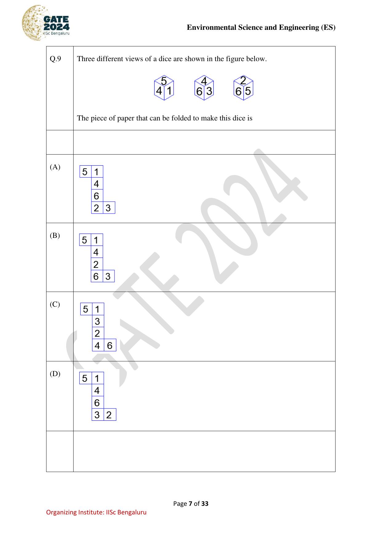 GATE 2024 Environmental Science & Engineering (ES) Question Paper - Page 7