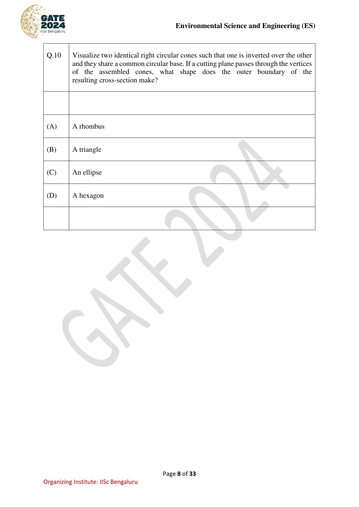 GATE 2024 Environmental Science & Engineering (ES) Question Paper - Page 8