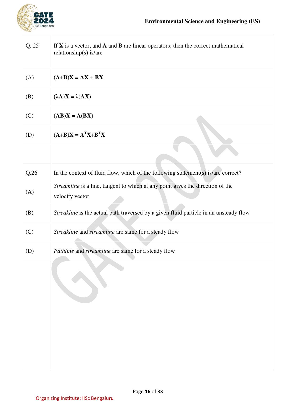 GATE 2024 Environmental Science & Engineering (ES) Question Paper - Page 16