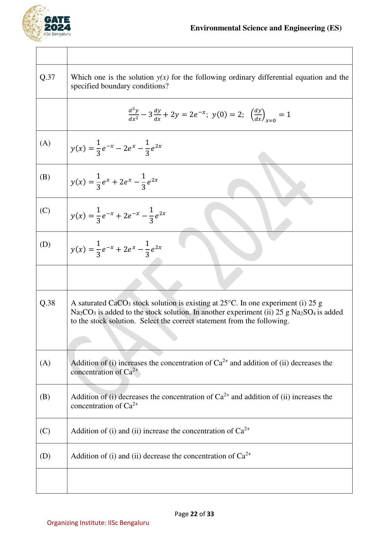 GATE 2024 Environmental Science & Engineering (ES) Question Paper - Page 22