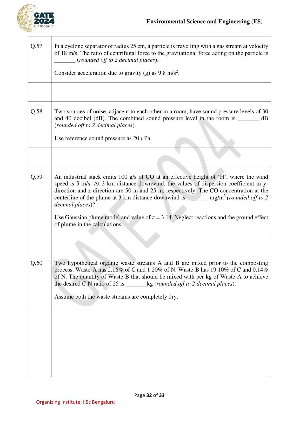 GATE 2024 Environmental Science & Engineering (ES) Question Paper - Page 32