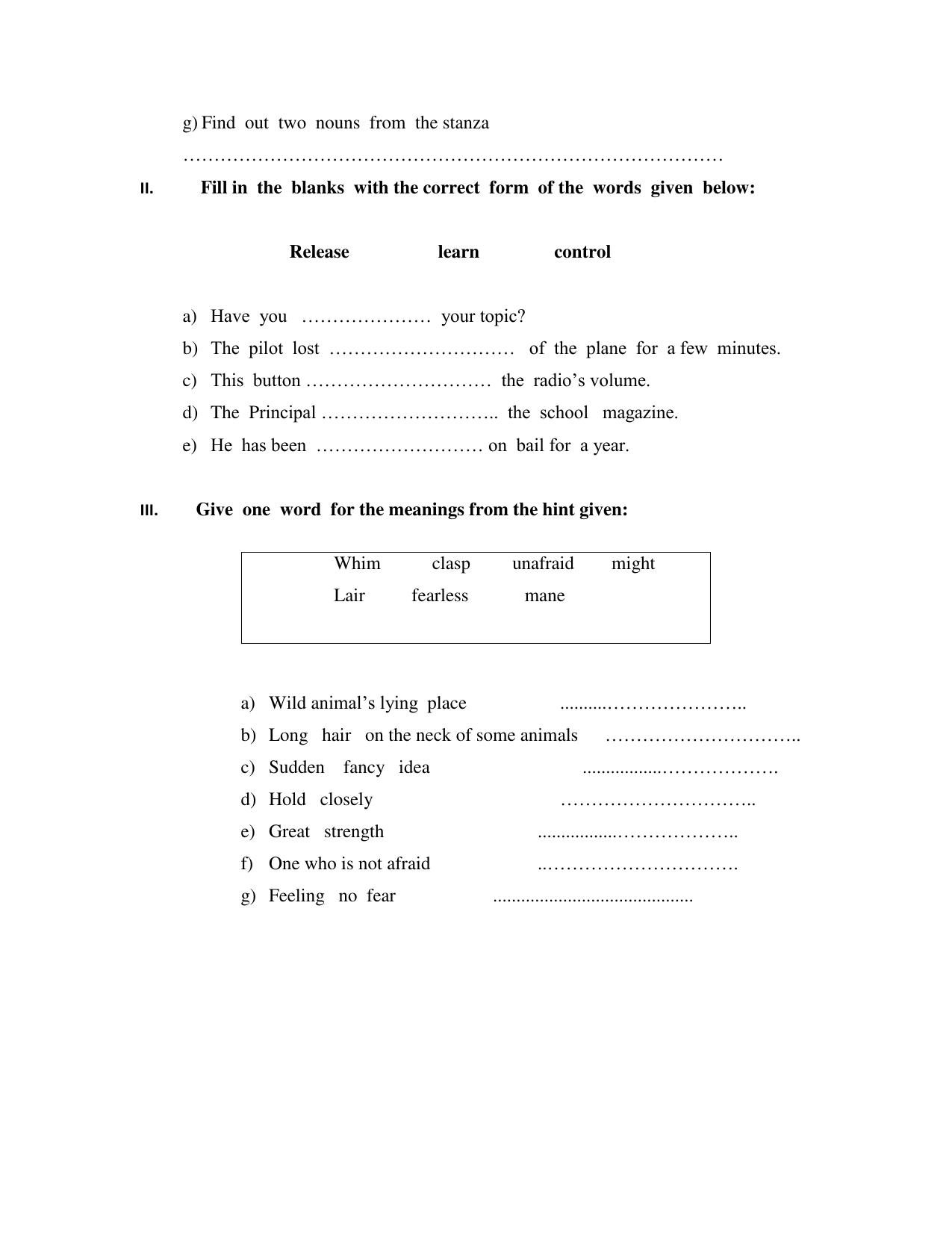 Worksheet for Class 5 English Malu and Bhalu Assignment 1 - Page 2