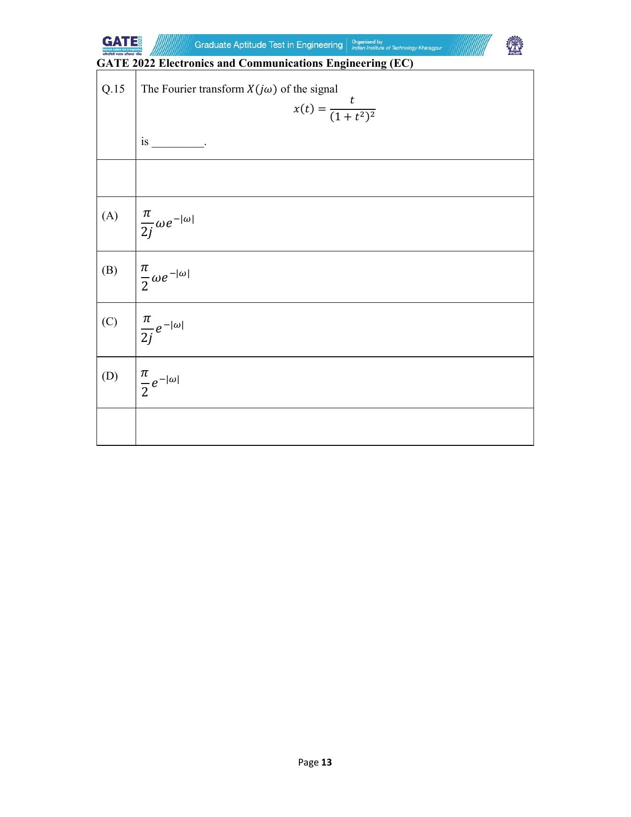 GATE 2022 Electronics and Communication Engineering (EC) Question Paper - Page 13