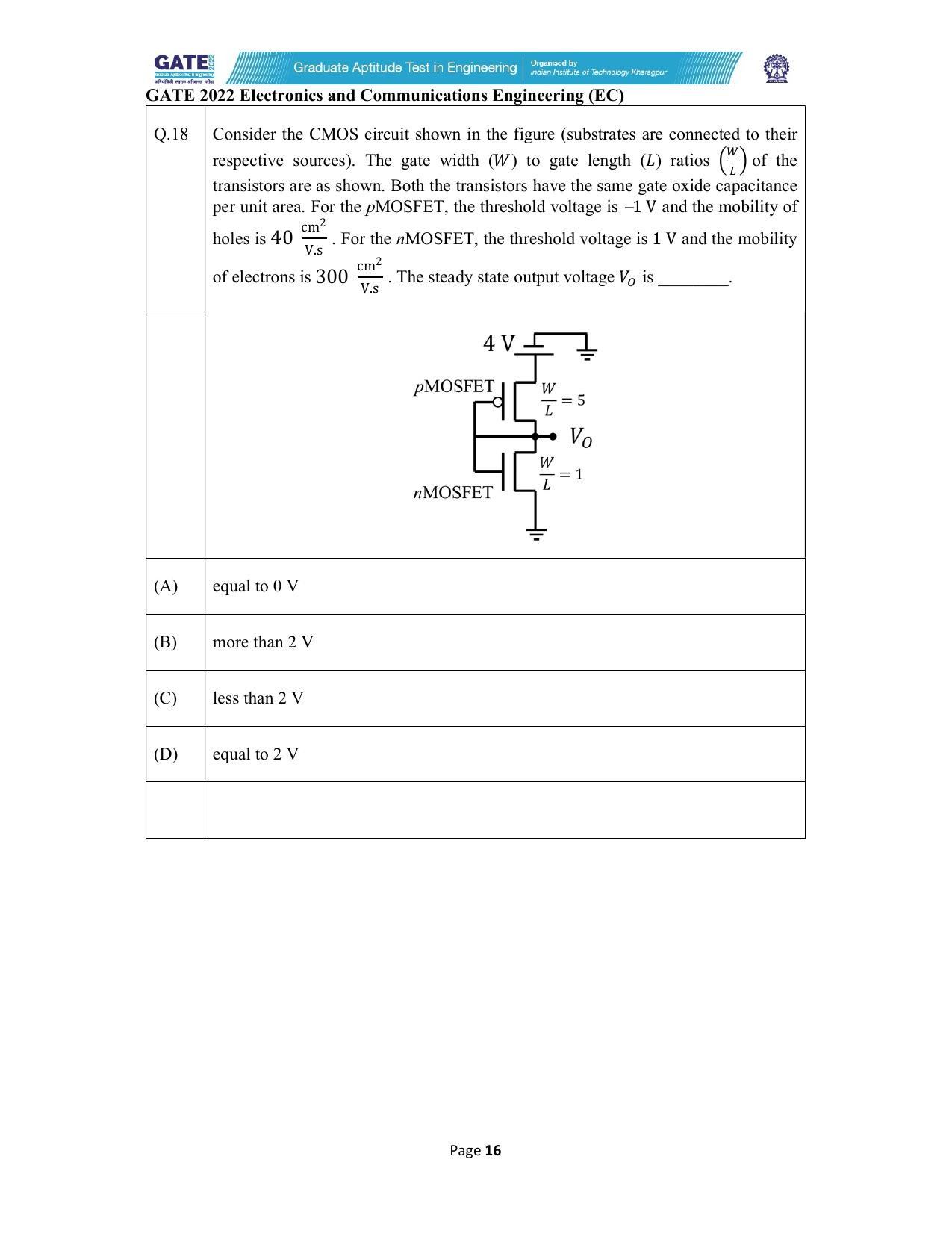 GATE 2022 Electronics and Communication Engineering (EC) Question Paper - Page 16