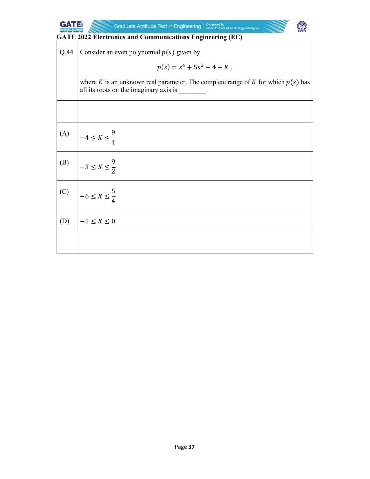 GATE 2022 Electronics and Communication Engineering (EC) Question Paper - Page 37