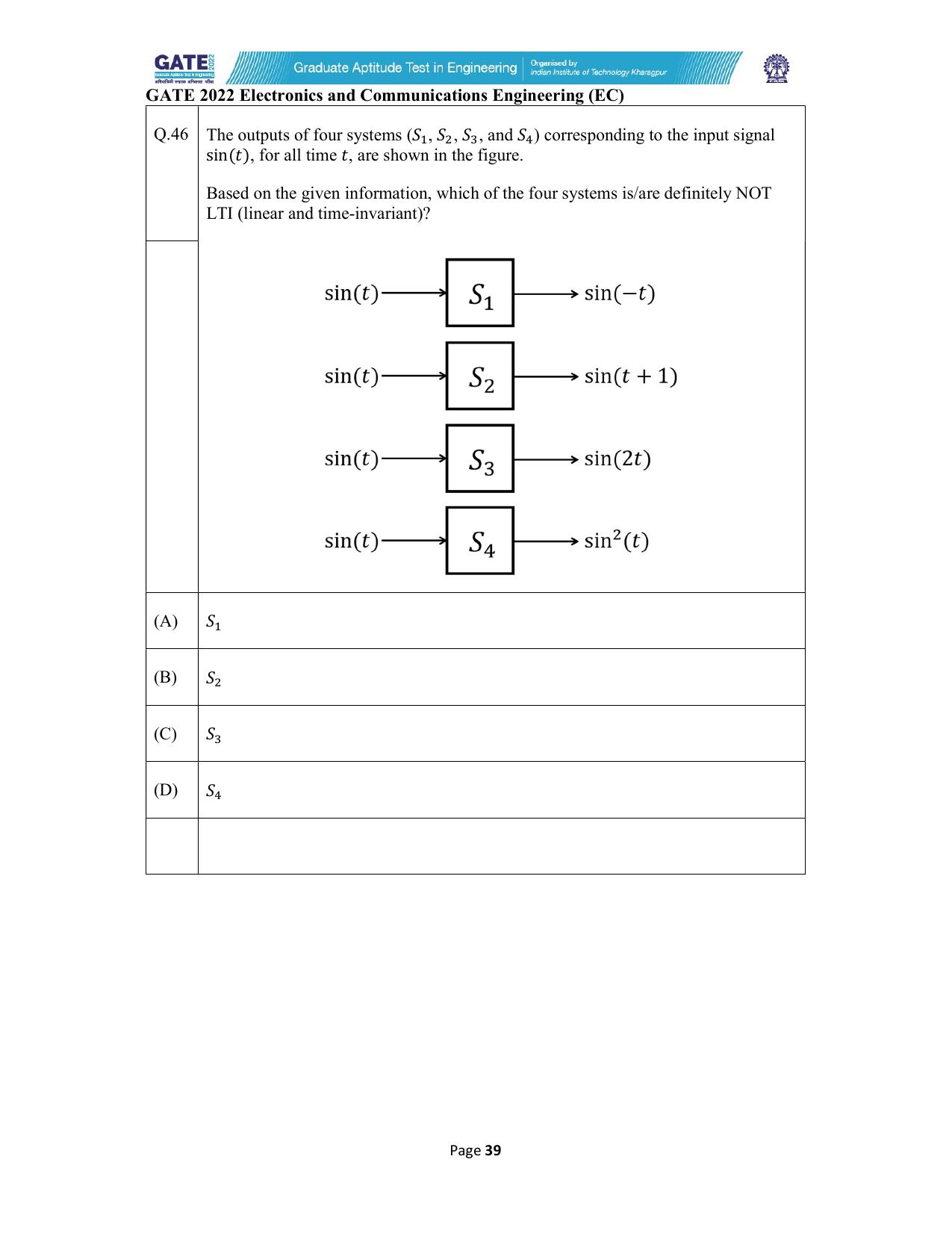 GATE 2022 Electronics and Communication Engineering (EC) Question Paper - Page 39