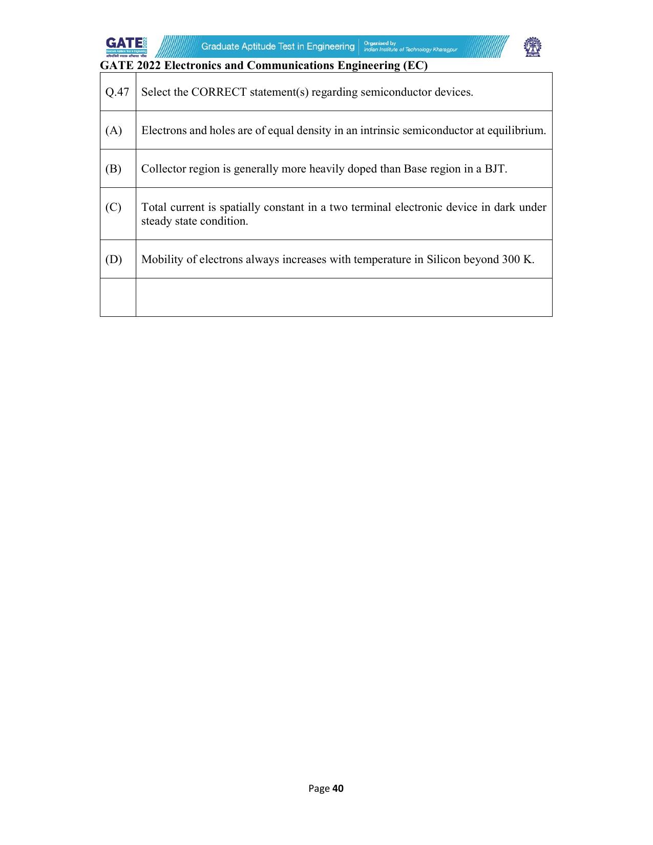 GATE 2022 Electronics and Communication Engineering (EC) Question Paper - Page 40