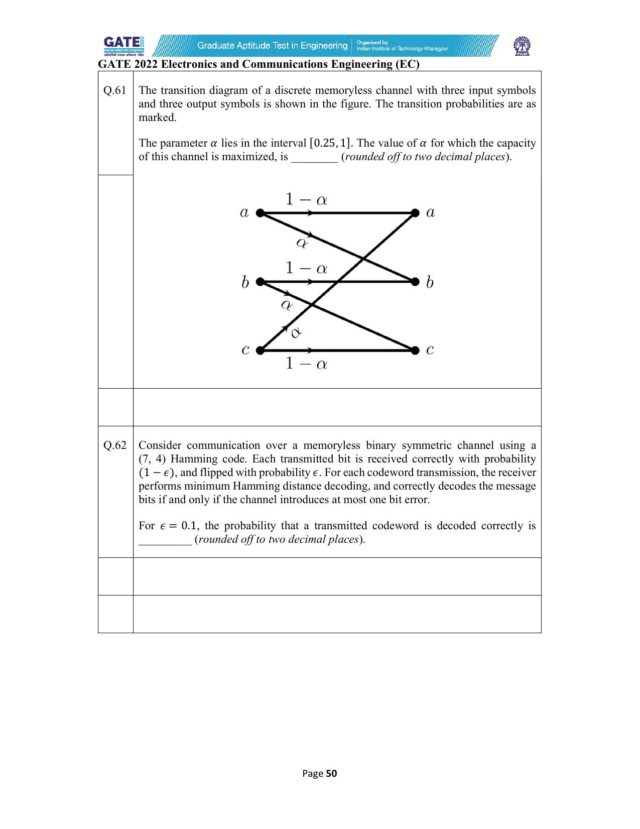 GATE 2022 Electronics and Communication Engineering (EC) Question Paper - Page 50