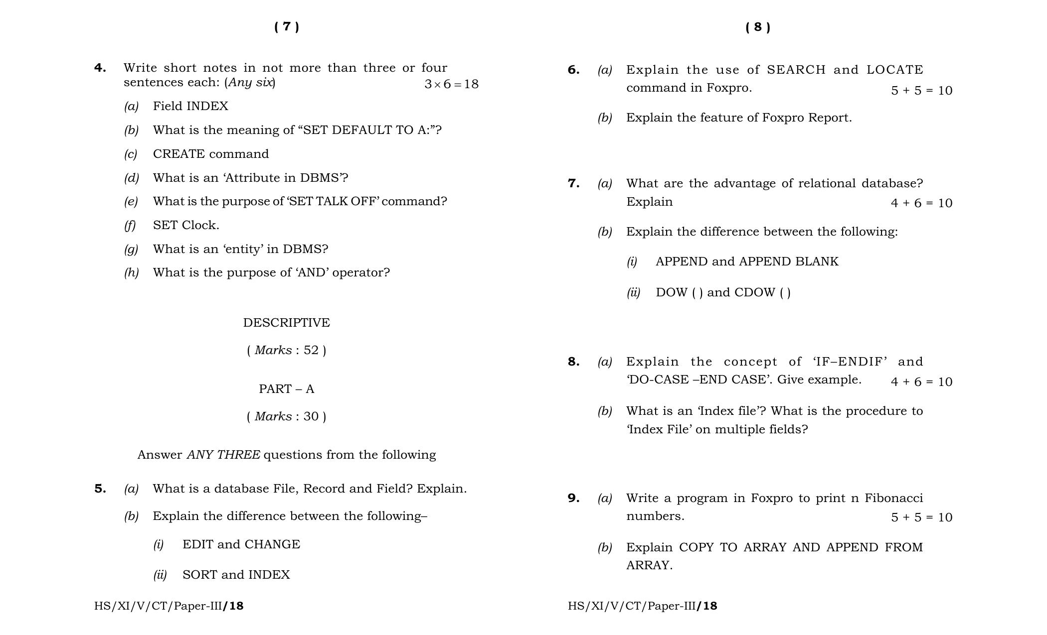 Meghalaya Board (MBOSE) Class 11 Computer_Technique_Paper-III 2018 Question Paper - Page 4