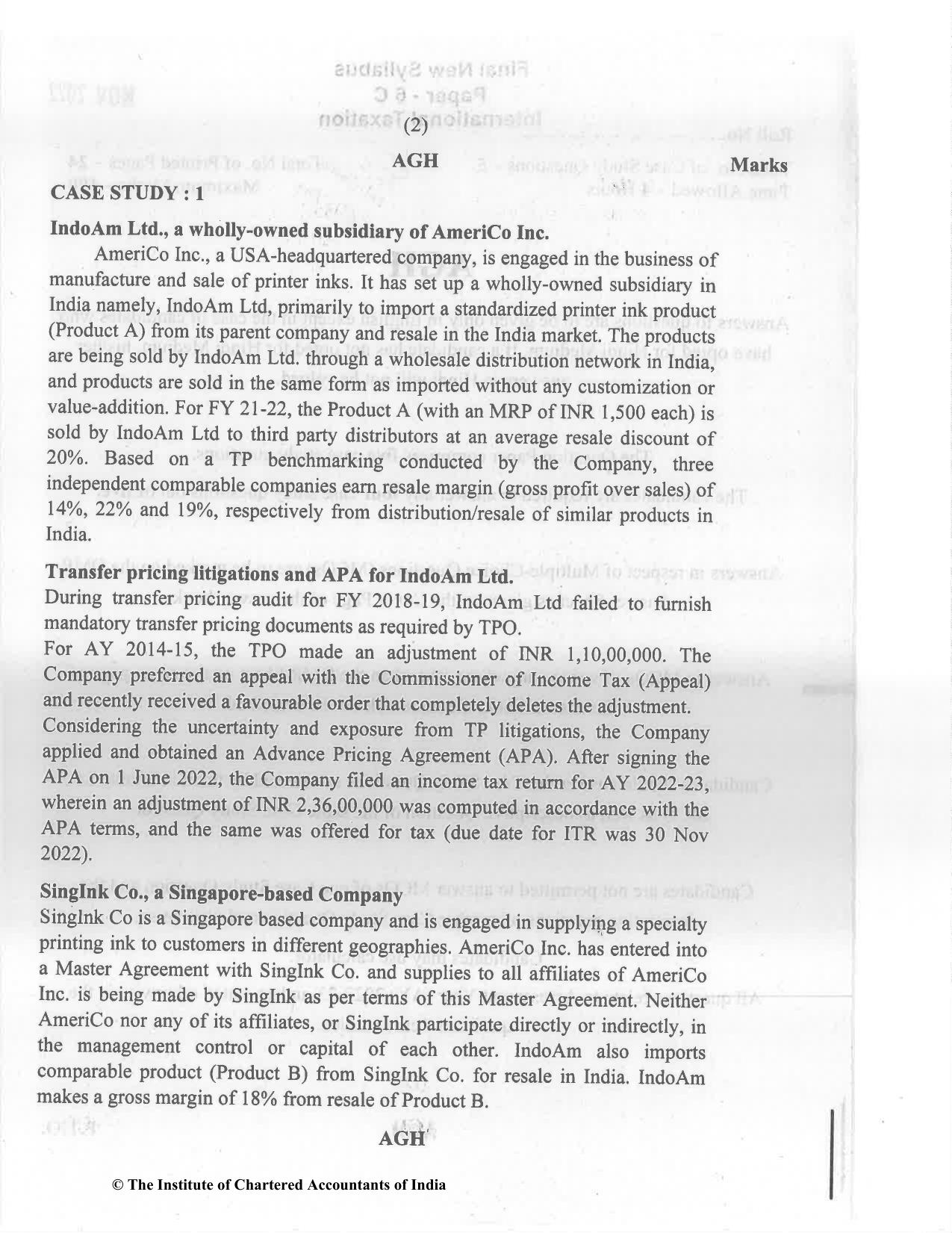 CA Final Nov 2022 Question Paper - Paper 6C – International Taxation - Page 2