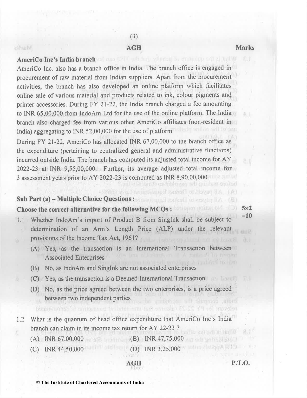 CA Final Nov 2022 Question Paper - Paper 6C – International Taxation - Page 3