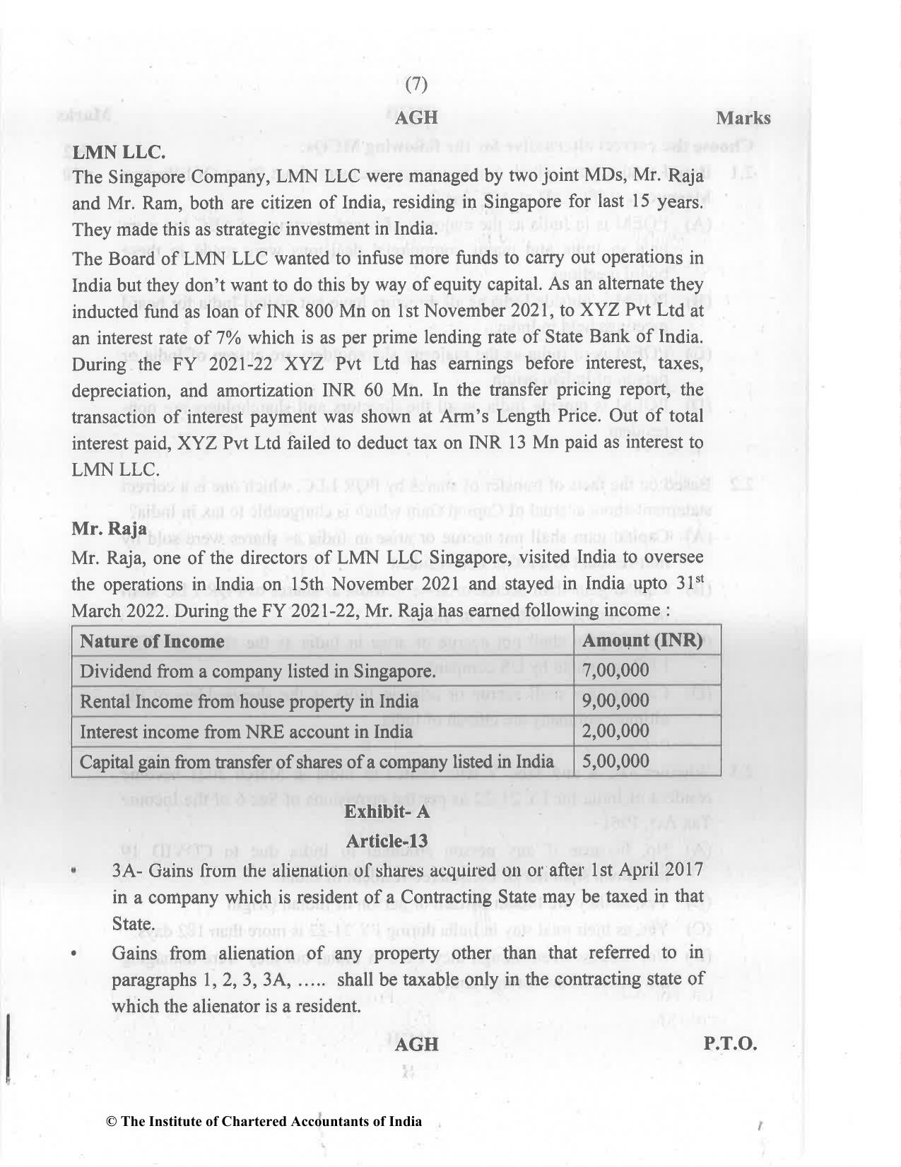 CA Final Nov 2022 Question Paper - Paper 6C – International Taxation - Page 7