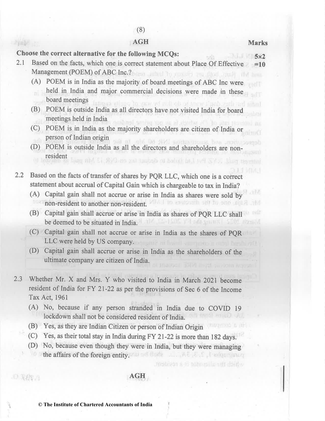 CA Final Nov 2022 Question Paper - Paper 6C – International Taxation - Page 8
