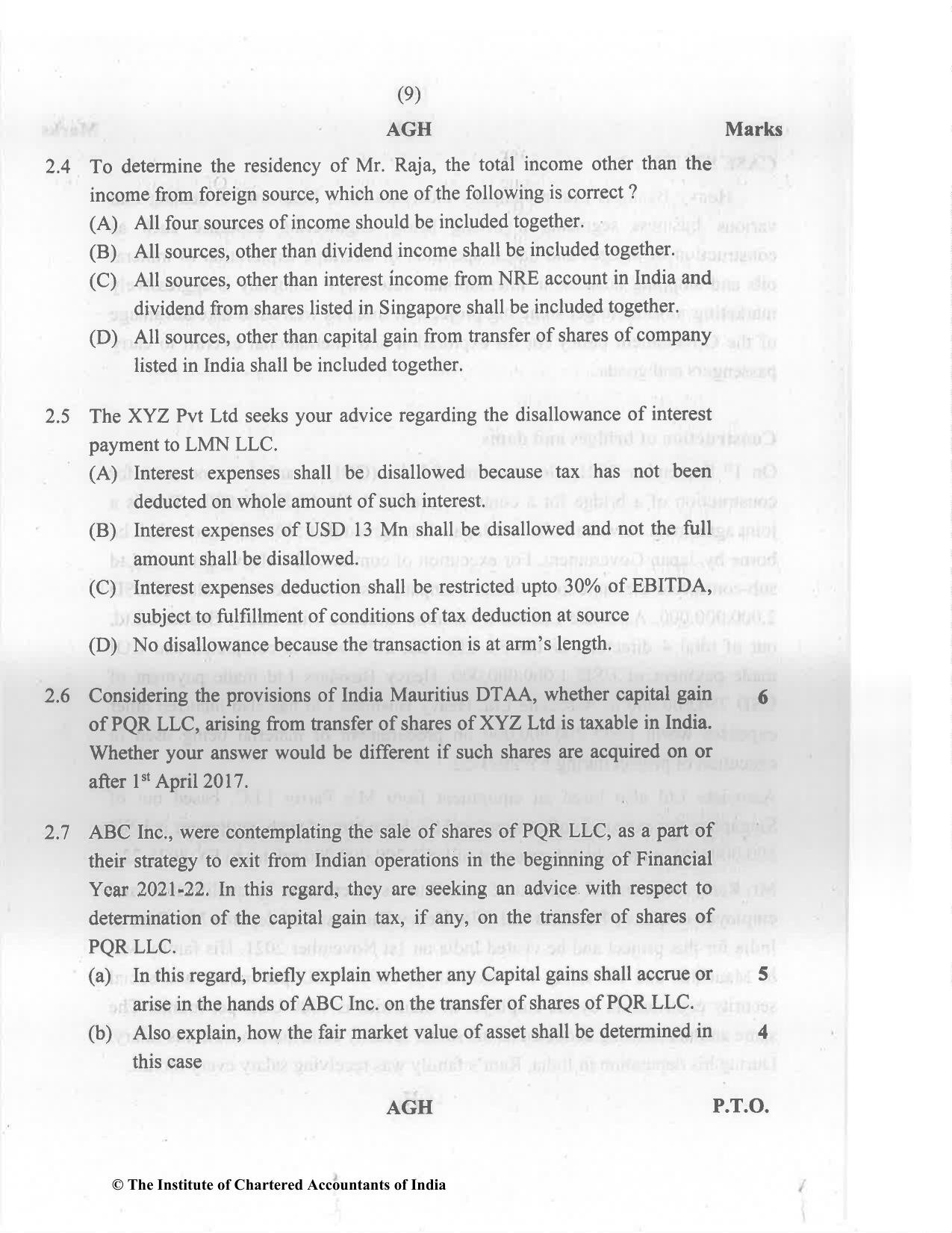 CA Final Nov 2022 Question Paper - Paper 6C – International Taxation - Page 9