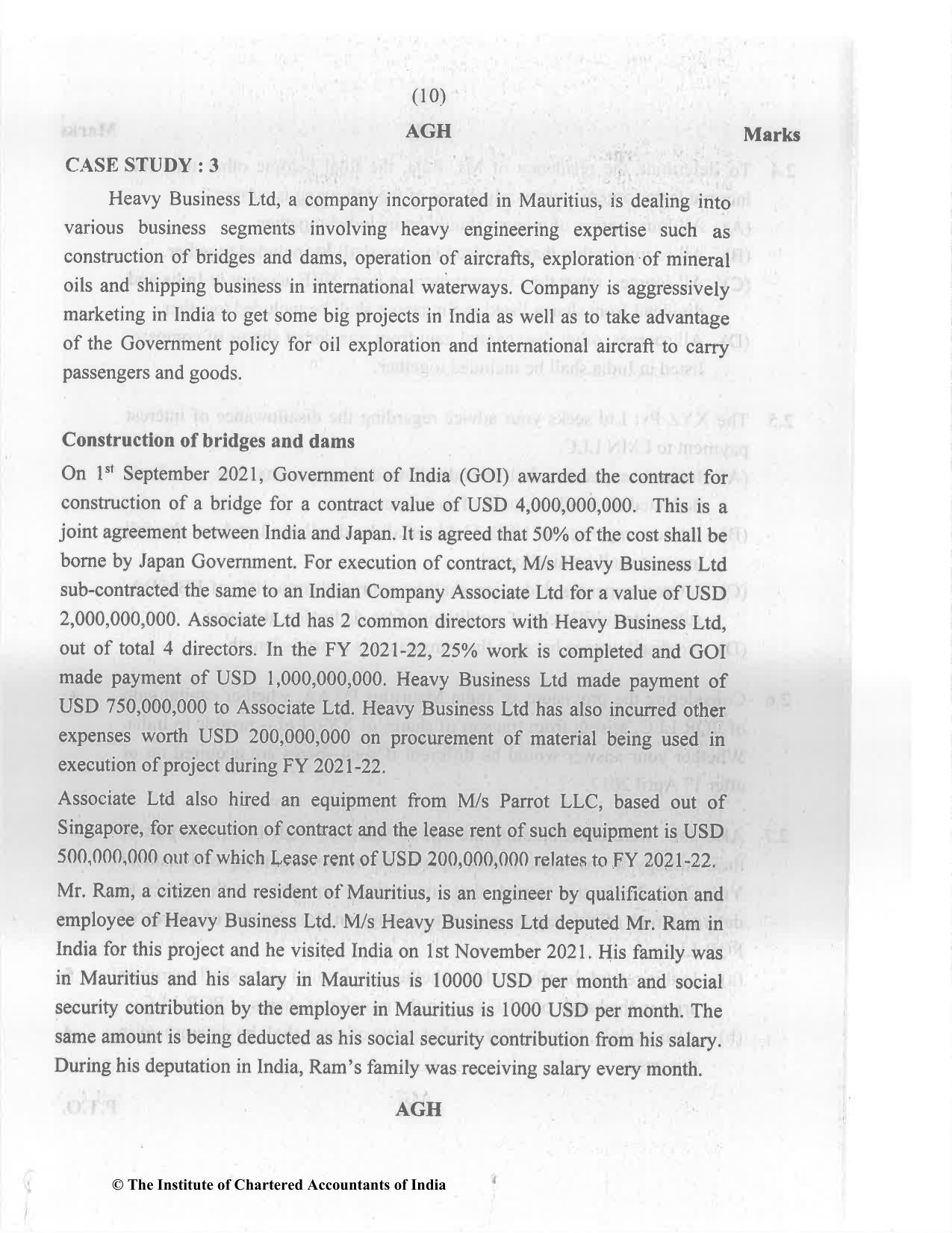 CA Final Nov 2022 Question Paper - Paper 6C – International Taxation - Page 10