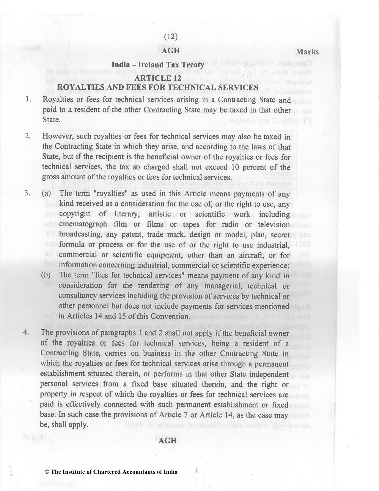 CA Final Nov 2022 Question Paper - Paper 6C – International Taxation - Page 12