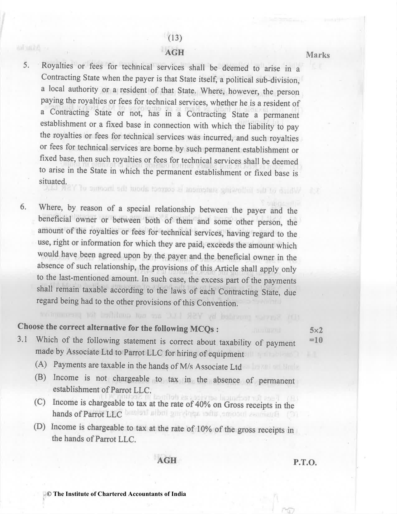 CA Final Nov 2022 Question Paper - Paper 6C – International Taxation - Page 13