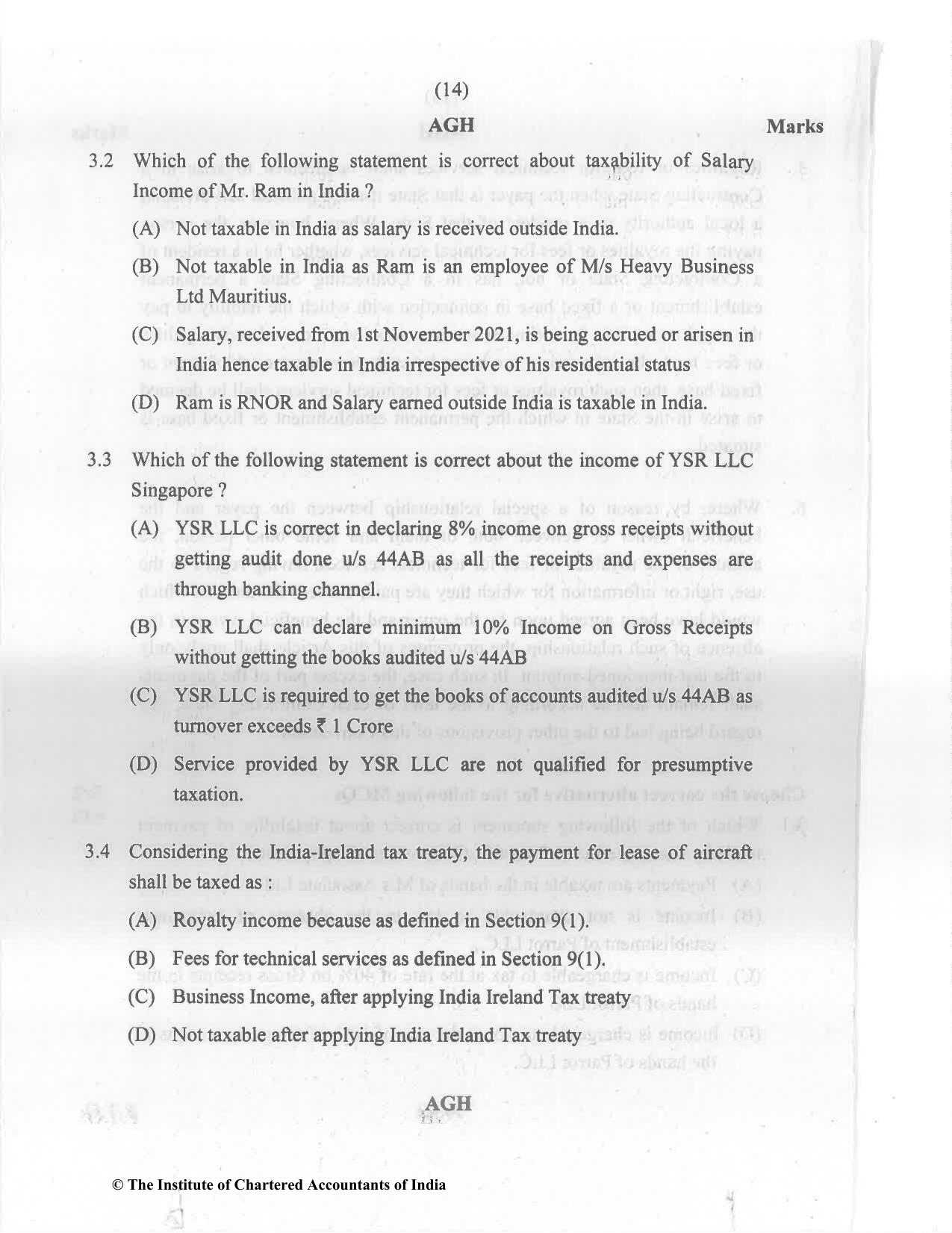 CA Final Nov 2022 Question Paper - Paper 6C – International Taxation - Page 14