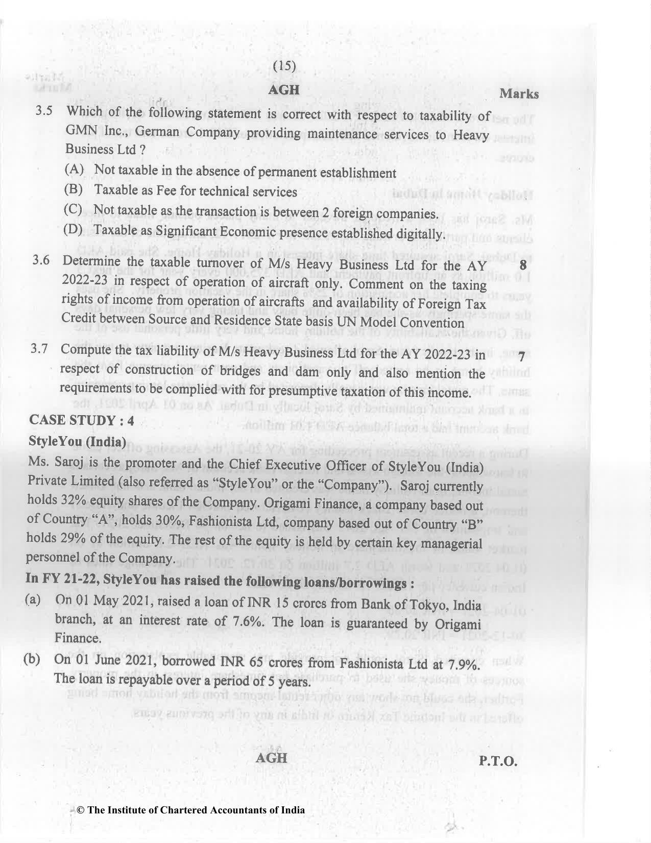 CA Final Nov 2022 Question Paper - Paper 6C – International Taxation - Page 15
