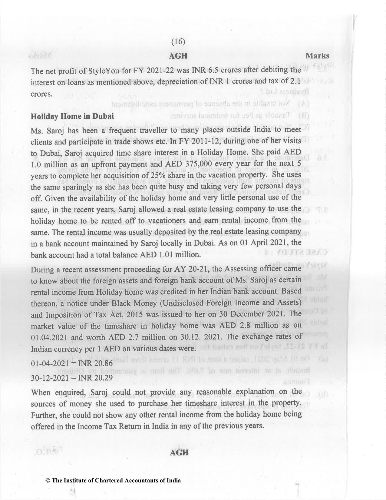 CA Final Nov 2022 Question Paper - Paper 6C – International Taxation - Page 16