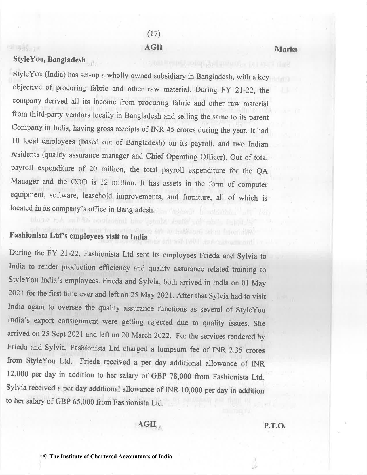 CA Final Nov 2022 Question Paper - Paper 6C – International Taxation - Page 17