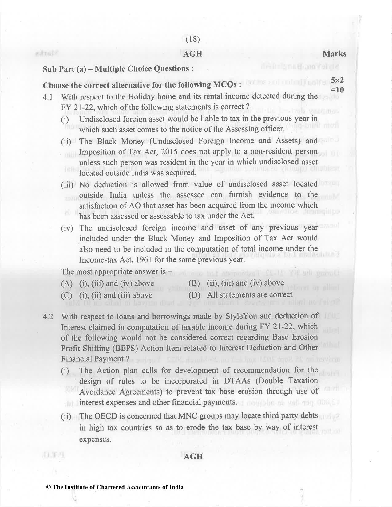 CA Final Nov 2022 Question Paper - Paper 6C – International Taxation - Page 18