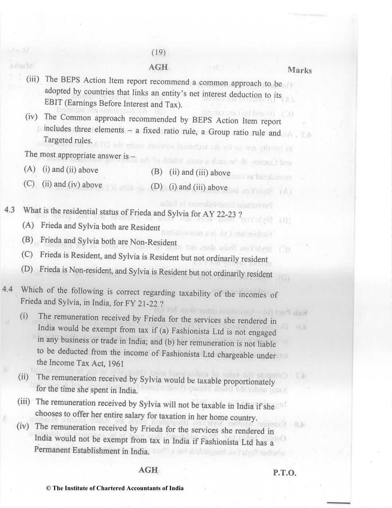 CA Final Nov 2022 Question Paper - Paper 6C – International Taxation - Page 19