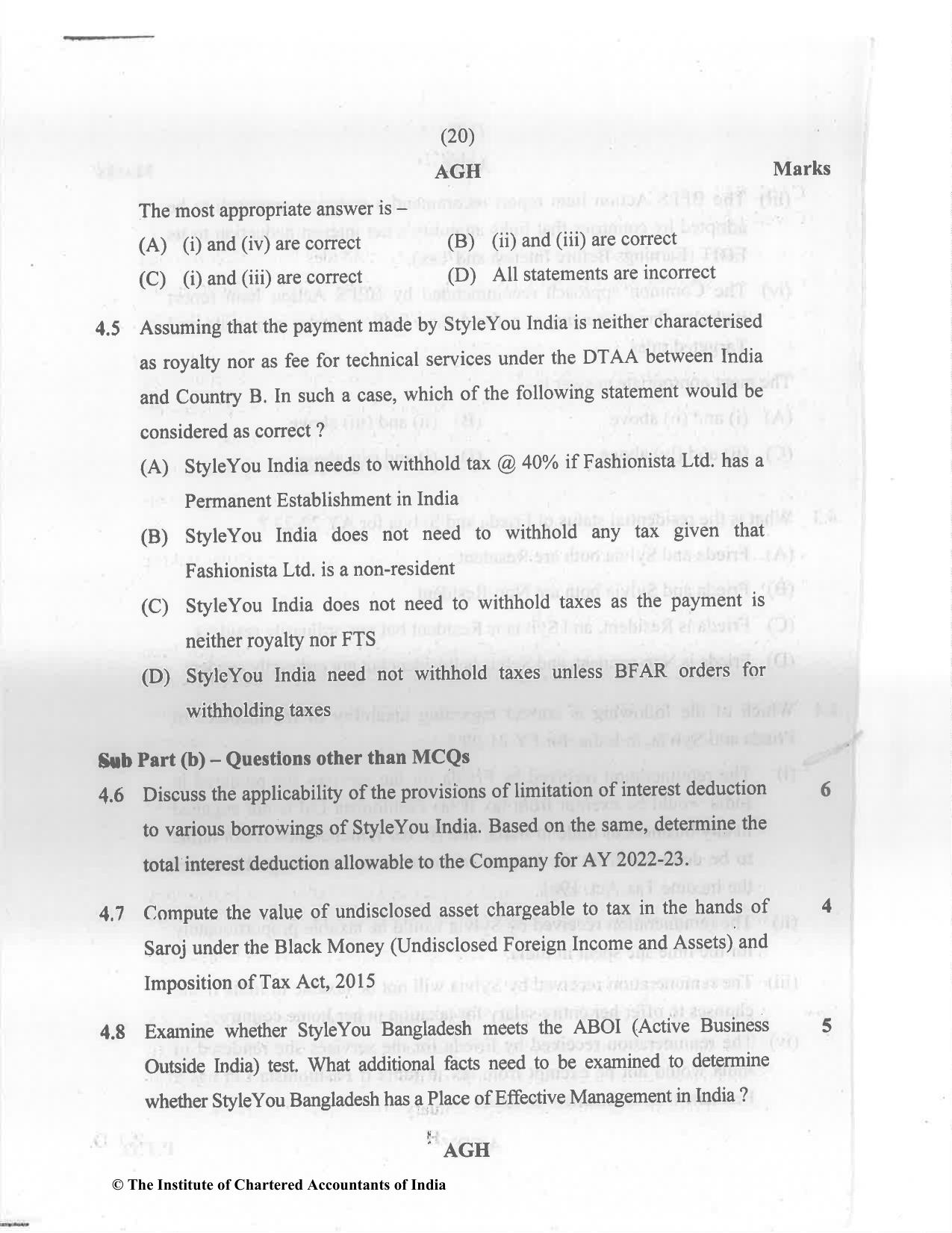 CA Final Nov 2022 Question Paper - Paper 6C – International Taxation - Page 20