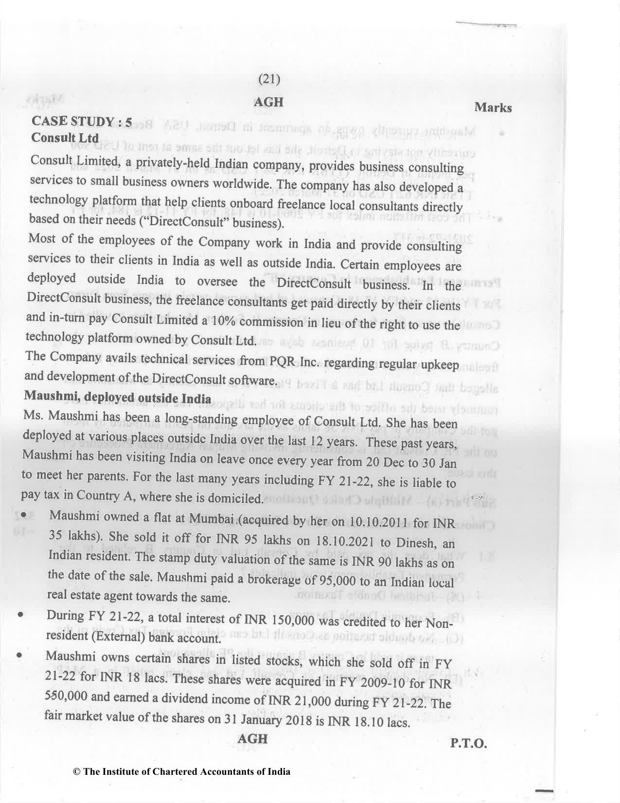 CA Final Nov 2022 Question Paper - Paper 6C – International Taxation - Page 21
