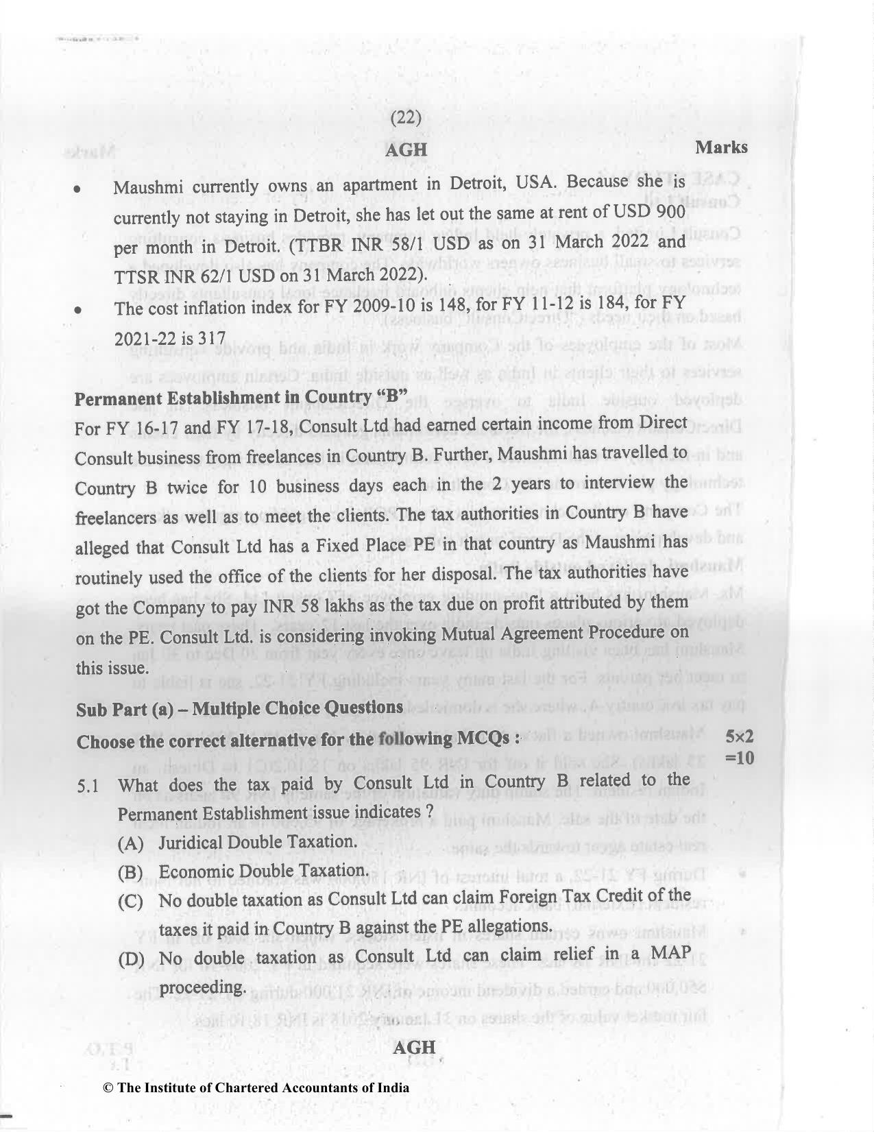 CA Final Nov 2022 Question Paper - Paper 6C – International Taxation - Page 22