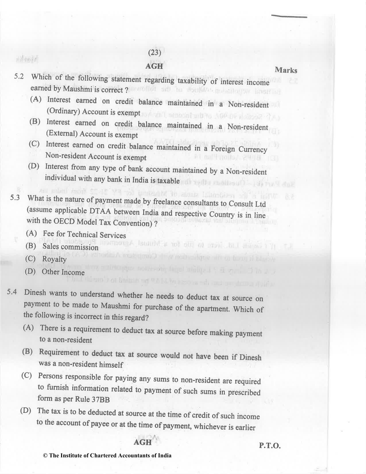 CA Final Nov 2022 Question Paper - Paper 6C – International Taxation - Page 23