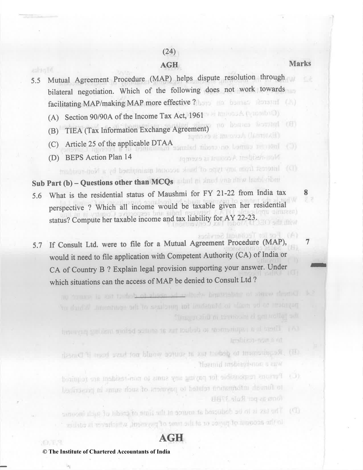 CA Final Nov 2022 Question Paper - Paper 6C – International Taxation - Page 24