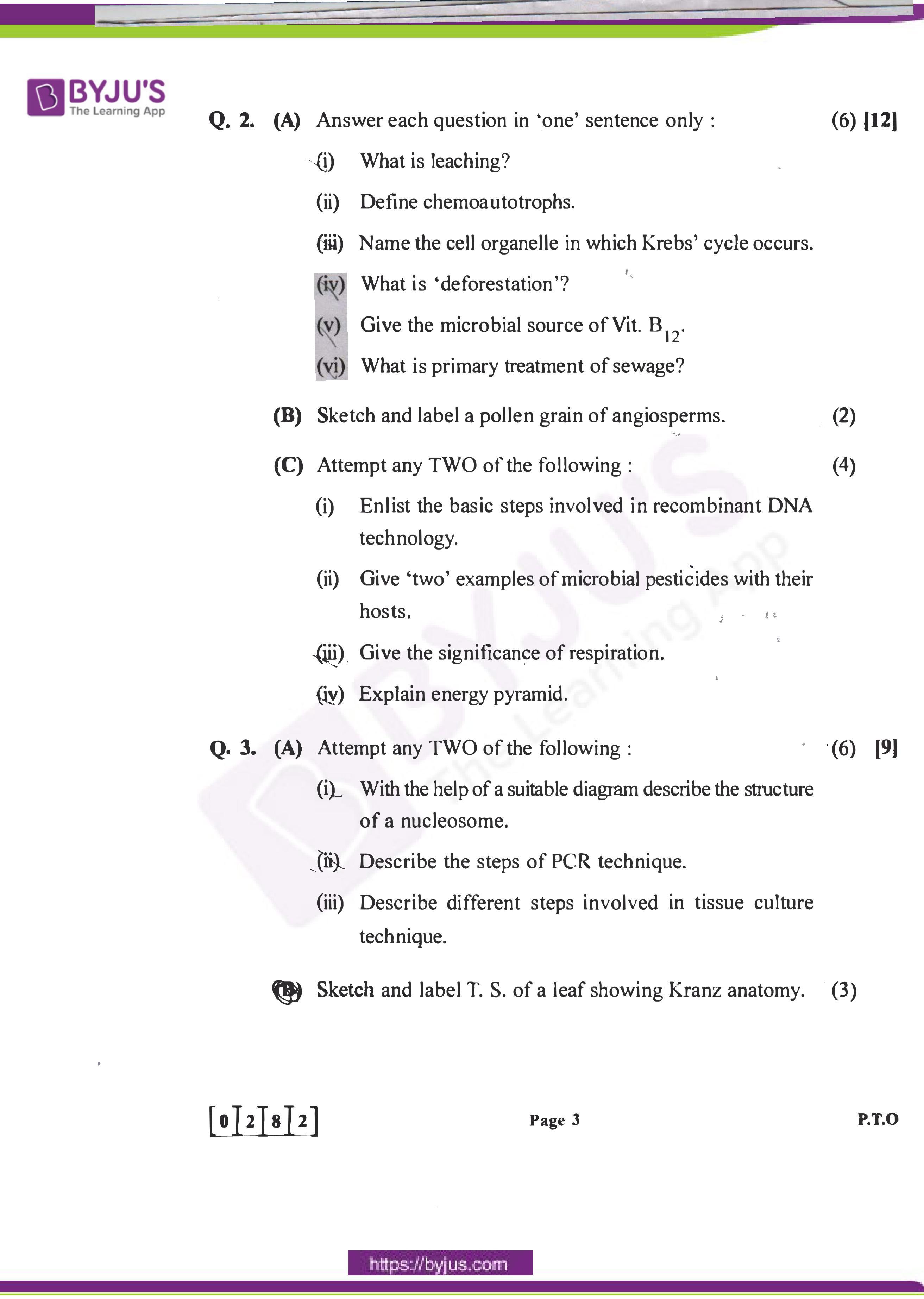 Maharashtra Board HSC Biology 2018 Question Paper - Page 3