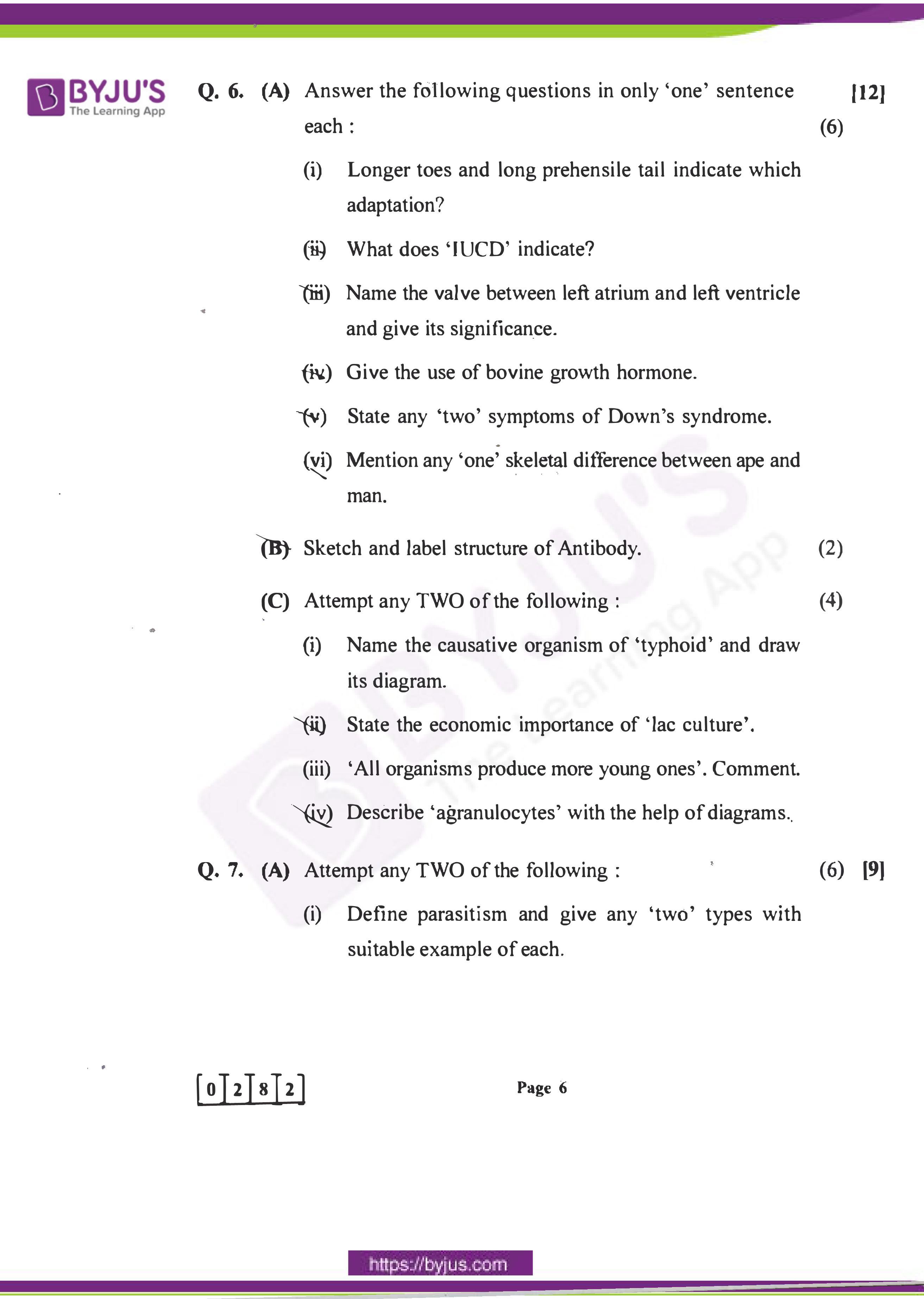 Maharashtra Board HSC Biology 2018 Question Paper - Page 6