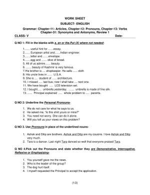 Worksheet for Class 5 English Assignment 41