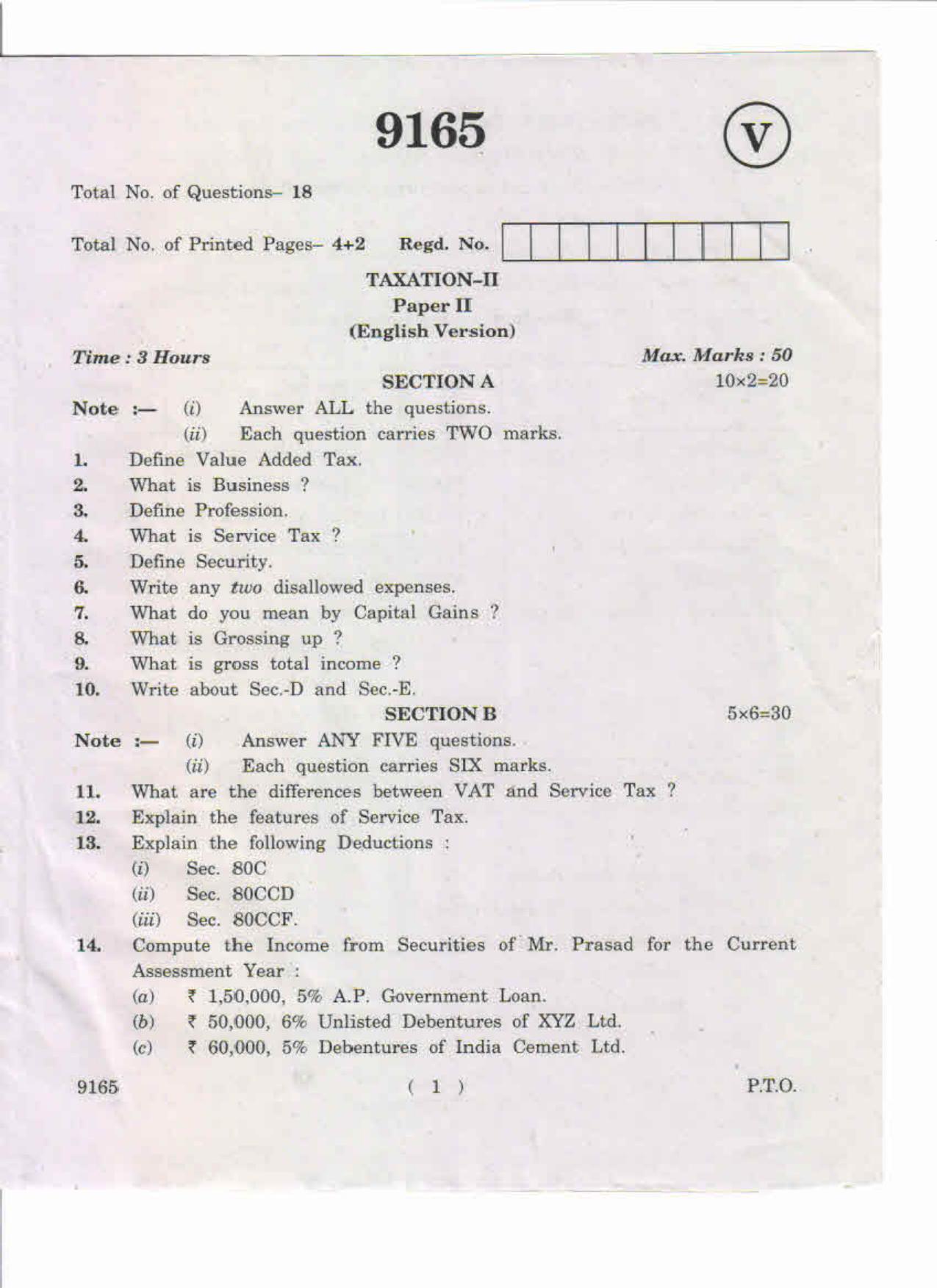 AP Inter 2nd Year Taxation-II May-2019-Vocational Question Paper - Page 1