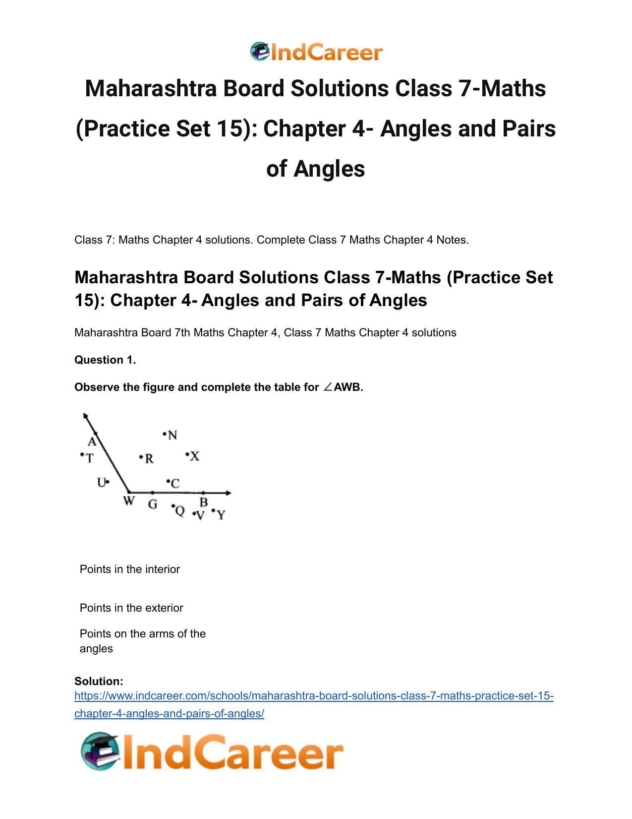 Maharashtra Board Solutions Class 7-Maths (Practice Set 15): Chapter 4- Angles and Pairs of Angles - Page 2