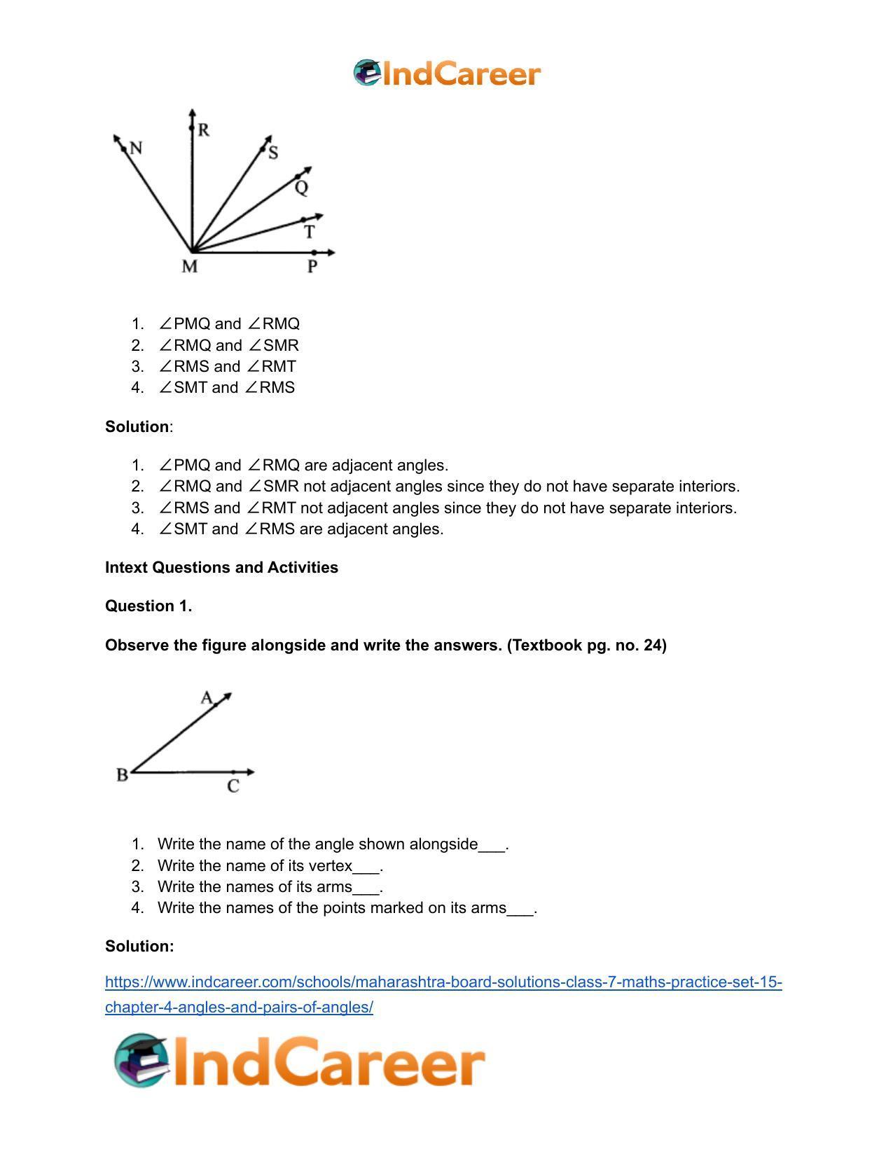 Maharashtra Board Solutions Class 7-Maths (Practice Set 15): Chapter 4- Angles and Pairs of Angles - Page 4