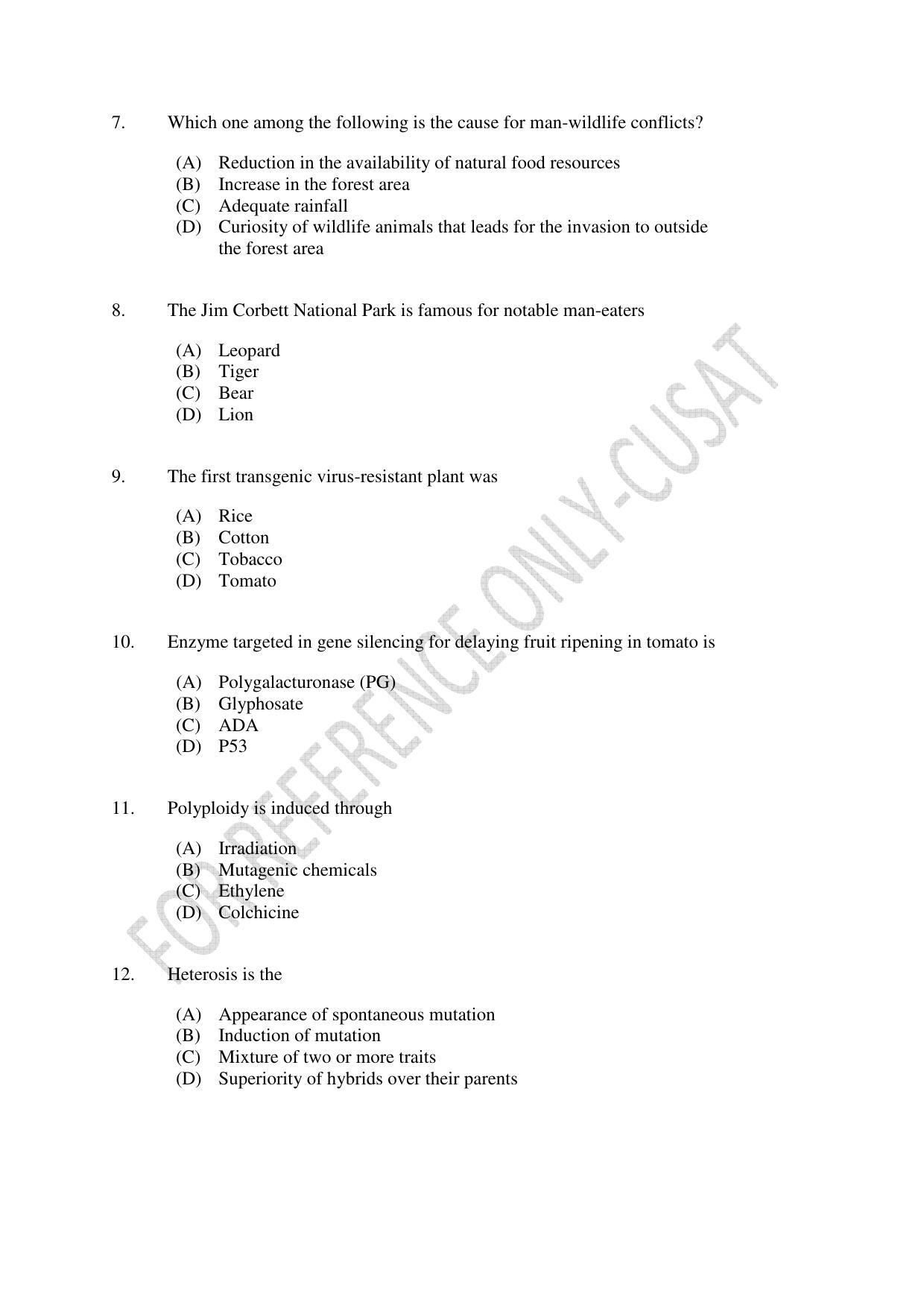 CUSAT CAT 2022 BOTANY Question Paper - Page 2