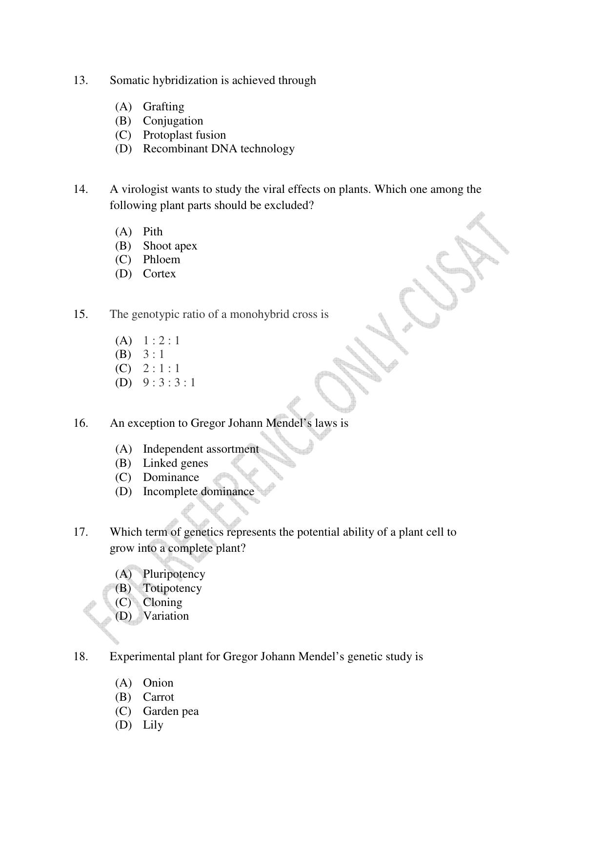 CUSAT CAT 2022 BOTANY Question Paper - Page 3